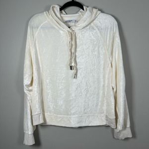 Stateside‎ Medium Cream Velour Hoodie Hooded Sweatshirt